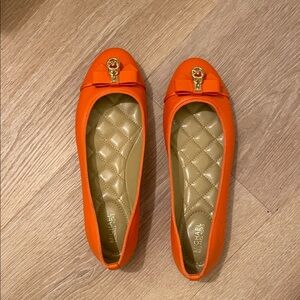 MICHAEL Michael Kors Orange Bow Quilted-Insole Ballet Flats with Gold Logo
